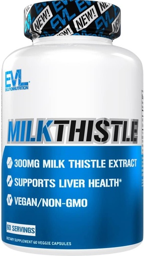 [BRSRMZT7C4IWCD3F] Evlution EVL Silymarin Milk Thistle Capsules - Supplement for Optimal Liver Cleanse Detox & Repair - Herbal Liver Support Supplement with Pure Milk Thistle Extract - 60 Non-GMO Veggie Capsules