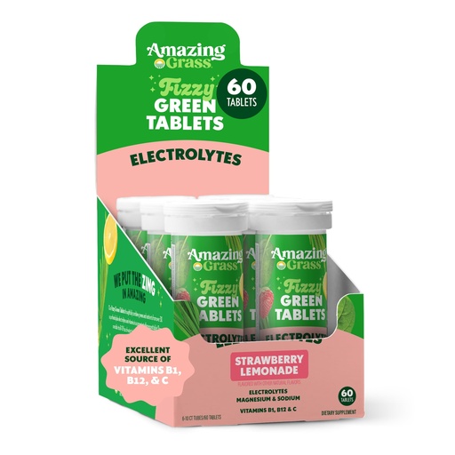 [BRSWG2QBO4AQEG3X] Amazing Grass Electrolyte Tablets, Fizzy Greens Water Flavoring Tablet with Vitamins, Hydrate Strawberry Lemonade, 10 Count (Pack of 6) (Packaging May Vary)