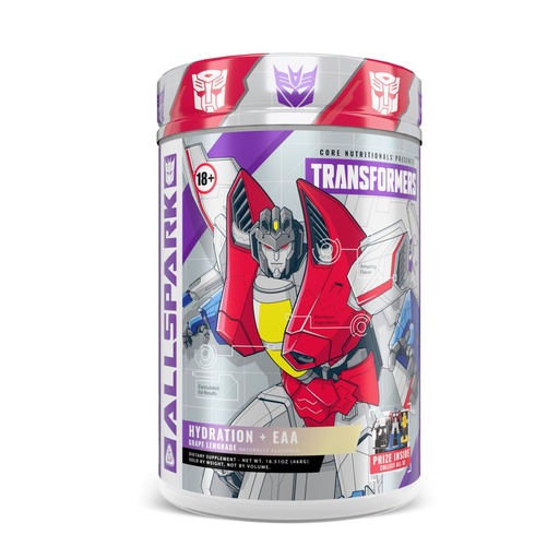 [BRSREBLYAEAQMHL2] Core Nutritionals Transformers Allspark Hydration + EAA | Full Electrolyte Blend for Recovery | Free Prize Inside - Starscream | 30 Servings (Grape Lemonade)