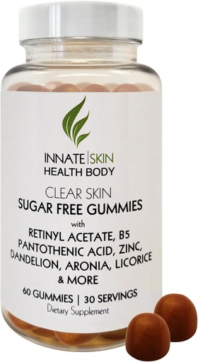 [BRSROFD5OVYAMYL6] Čistá koža Akné Gumies - Complexion Supplement, Kyselina pantoténová a antioxidanty, Vitamíny 60 Počet