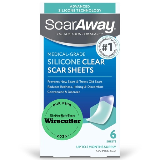 [BRSW2Y36PIHBUELF] ScarAway Advanced Clear Silicone Scar Sheets, Medical Grade Silicone Strips (1.5" x 3") Scar Treatment and Prevention for Surgical, Burn, Body, Hypertrophic & Keloid Scar Treatment, 6 Clear Sheets | Treat & Prevent Hypertrophic & Keloid Scars from Injury, Burns & Surgery, Water Resistant Strips, Clinically Shown