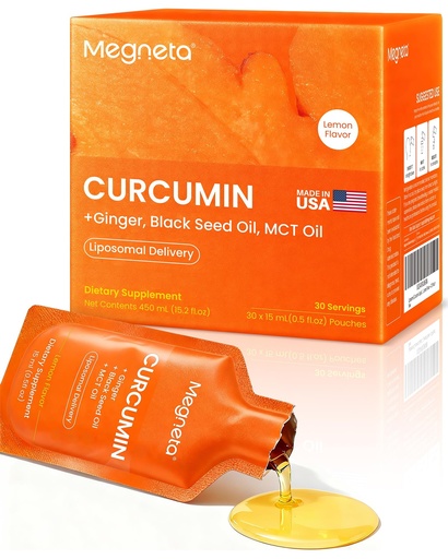 [BRSRGYDRCIPWKGTO] Liposomal Turmeric Curcumin Ginger Liquid Supplement - 30 Pouches | Max Absorption with Black Seed Oil, MCT & Resveratrol - Joint & Inflammation Support, Antioxidant & Cellular Health