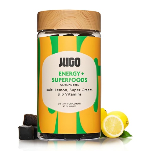 [BRSROBQLCMPRM2Y7] JUGO Energy + SUPERFOODS Vitamin B12 Gummies with Kale & Super Greens, Caffeine-Free Pre-Workout Energy Gummies, Vegetarian-Friendly, Gelatin-Free and Gluten-Free, Non-GMO, Made in USA, 40 Count