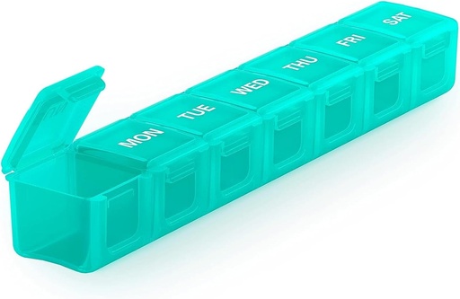 [BRSWYAABDN7WMAY2] Sukuos Extra Large Weekly Pill Organizator, 7 Day Daily Pill Box Caz Artrită prietenoasă, Silkscreen Printed Medicine Container cu Lid clar pentru vitamine, uleiuri de pește sau suplimente (Cyan)
