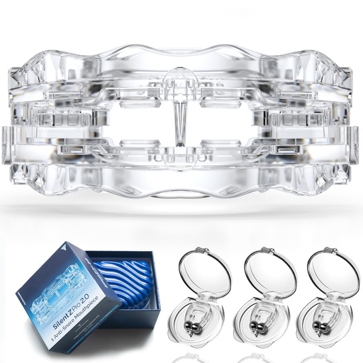 [BRSREZQZOQIQKFDO] SilentZPro 2.0 – USA Designed FDA-Cleared Anti Snoring Mouthguard & Magnetic Nose Clips (Set of 3) – Fully Adjustable Anti Snore Mouthpiece with Patented Design for a Silent Night`s Sleep