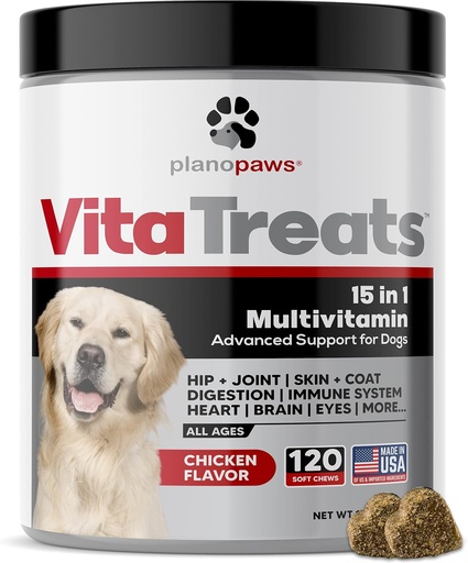 [BRSWGGIRAANR6HY4] Vita Treats - Dog Vitamins and Supplements - Hemp Oil for Dogs - Glucosamine Chondroitin for Dogs - Omega 3 Fish Oil for Skin & Coat - Probiotics - Dog Joint Supplement - 120 Dog Multivitamin Chews