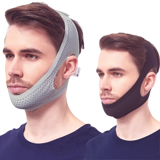 [BRSROCAFAEHBY2TH] Chin Strap for Cpap Users, 2 Pack Black & Grey Comfortable Mesh Anti Snoring Chin Straps for Men Women, Upgraded Adjustable Cpap Chin Strap to Keep Mouth Closed While Sleeping(2 Pack), Medium