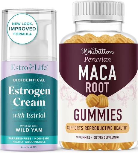 [BRSRAZYNBZ6QOAI7] Maca Root Gummies & Estrogen Estriol Cream | Hormone Balancing Set with Peach Flavored Maca Gummies (30 Servings) and Estrogen Cream Advanced Formula (80 Servings)