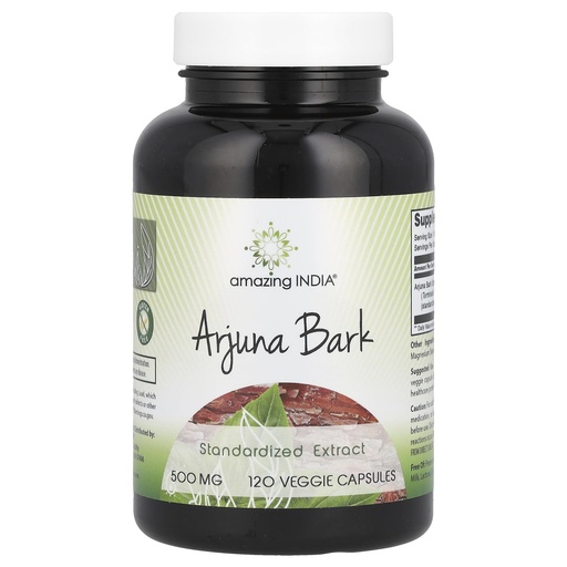 [BRSWKH3ZBN6BAGDG] Amazing India Arjuna Bark Extract Supplement | 500 Mg | 120 Veggie Capsules | Non-GMO | Gluten Free | Made in USA
