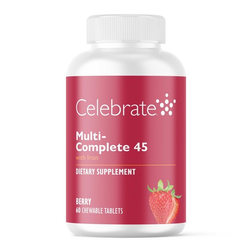[BRSWYZLQORYRAFI3] Celebrate Vitamins Multi-Complete Chewables, 45mg Iron – Daily Bariatric Multivitamin for Sleeve Gastrectomy and Gastric Bypass Surgery Patients – Essential Vitamins & Minerals - Berry (60 Tablets)