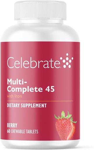 [BRSWYZLQORYRAFI3] Vitaminler Multi-Complete Chewables, 45 mg Iron - Günlük Bariatrik Kol Gaztrektomi ve Gaztrik Bypass Cerrahi Hastaları - Temel Vitaminler ve Mineraller - Berry (60 Tablet)