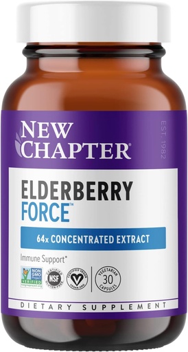 [BRSWKHYPOZ7REHQ3] New Chapter Vegan Elderberry Capsules with 64x Concentrated Black Elderberry + Black Currant for Comprehensive Immune Support, Non-GMO Project Verified, Gluten Free, Certified Vegan, 30 Count