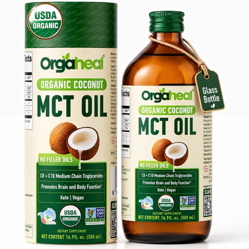 [BRSREYYNOQPBUCI3] Organic MCT Oil from Pure Coconut with C8 & C10 | Glass Bottle | 16.9 fl oz (500 ml) | Rapid Keto | Brain & Body Fuel | USDA Organic Certified | Vegan, No Fillers