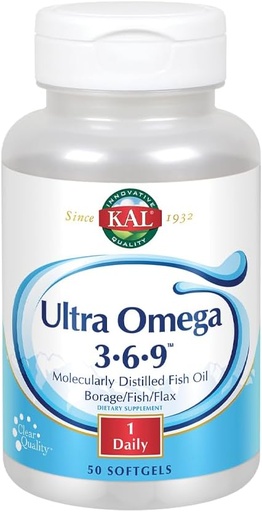 [BRSWIYT3PMMRE2DC] KAL 1200 Mg Ultra Omega 3-6-9 Softgels, 50 Cuenta