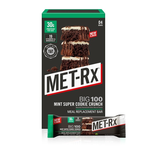 [BRSRAHQBPNYR4FLO] MET-Rx Big 100 Colossal Protein Bars, Mint Super Cookie Crunch, 4 Ct | Meal Replacement Bars