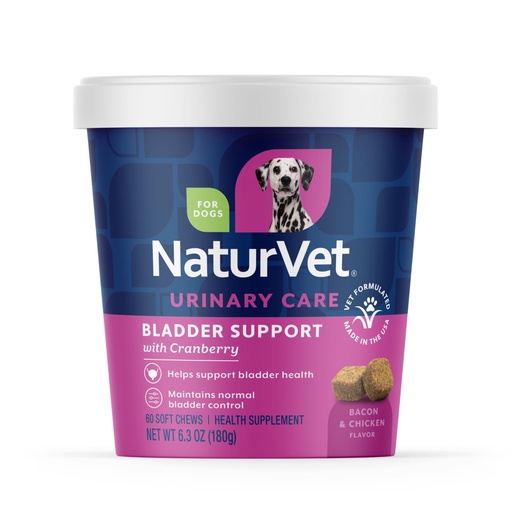 [BRSWIBAGAEMQCELO] NaturVet Bladder Support Plus Cranberry for Dogs, 60 ct Soft Chews, Made in The USA with Globally Source Ingredients