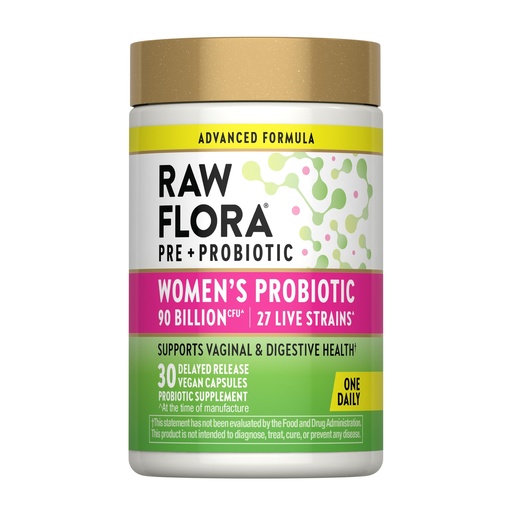 [BRSRYYYEDMJQMALO] Raw Flora Probiotics for Women | with Prebiotic | 30 Capsules | 90 Billion CFU | Supports Vaginal and Digestive Health | Vegan & Gluten Free Supplement