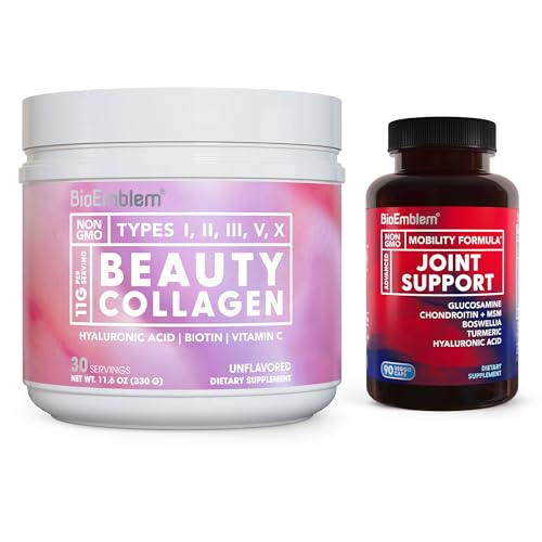 [BRSREYIDOJ5GYET2] BioEmblem Beauty Collagen - 11G Hydrolyzed Multi-Collagen Peptides & Joint Support - Glucosamine Chondroitin + MSM