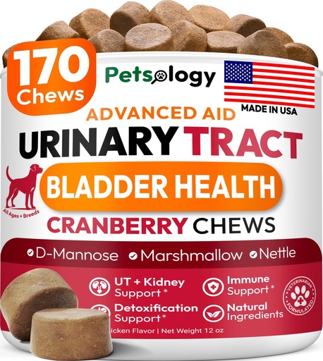 [BRSREYLRCMHREHI7] Dog UTI Treatment - 170 Cranberry Chews for Dogs - Urinary Tract Infection, Bladder & Kidney Health Multivitamin - Cranberry Supplement for Dogs with D-Mannose - Dog Vitamins and Supplements