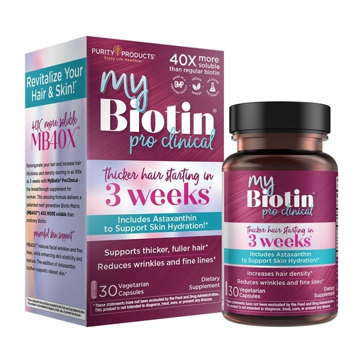 [BRSW2FIBAUMQGETG] Purity Products MyBiotin ProClinical – Thicker Hair Starting in 3 Weeks & Fights Wrinkles - MB40X Patented Biotin Vitamin B7 Matrix w/Astaxanthin - 40X More Soluble vs Ordinary Biotin, 30 Veg Capsules