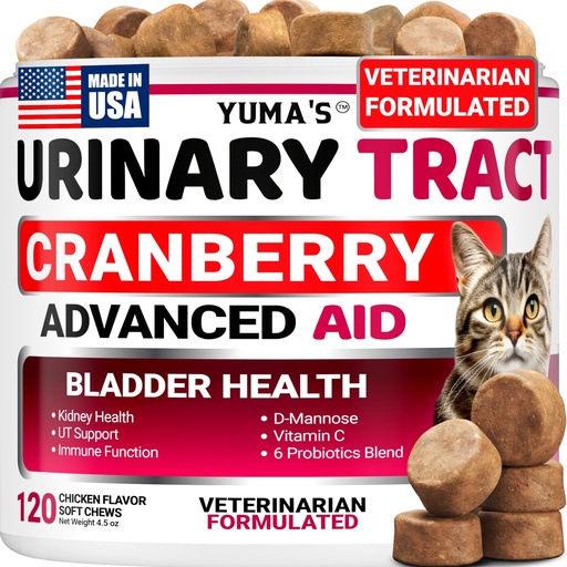 [BRSREHYYBYIBMD3B] Cat Urinary Tract Health - Cranberry Supplement for Cats - Promotes Healthy Digestion & Normal Bladder Function - Probiotics - Vitamins and Food Supplements - Immune & Multivitamin Support Chews