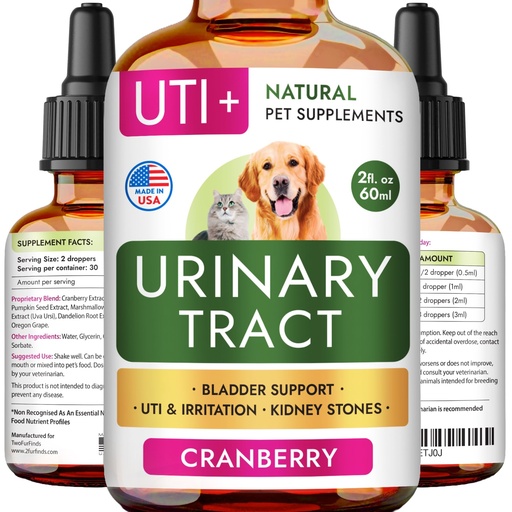 [BRSRA23RO57R623F] Dog UTI Treatment & Cat Urinary Tract Infection Treatment, Natural Herbal Liquid UTI Medicine, Organically Grown Cranberry Extract, Supports Urinary and Digestive Health, 2 fl oz, Made in USA