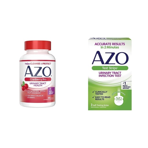 [BRSROGQBDMMREADZ] AZO Cranberry Pro Urinary Tract Health Supplement 600mg PACRAN, 1 Serving = More Than 1 Glass of Cranberry Juice 100 CT + Urinary Tract Infection (UTI) Test Strips, Accurate Results in 2 Minutes, 3 CT