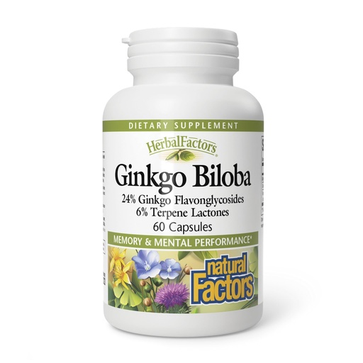 [BRSWIY3QB4PRC3YV] HerbalFactors by Natural Factors, Ginkgo Biloba, Supports Memory, Mental Performance and Healthy Brain Function, 60 capsules (60 servings)