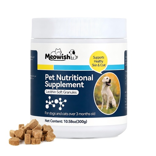 [BRSRYZYYAUOQKCLP] Meowish Omega 3 Lecithin Soft Granules for Dogs & Cats, Skin & Coat | Salmon Oil, Fish Oil, Linseed Oil & Lecithin Formula, 150 Count Soft Granules for Dogs & Cats, Daily Skin & Coat Nutrition