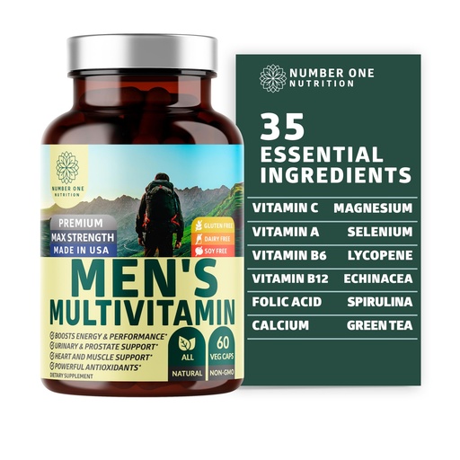 [BRSWYYD3CUGW2FDG] Number One Nutrition Premium Men's Daily Multivitamin Multimineral Supplement [Gluten Free, Non-GMO], Vitamins A C E D B1 B2 B3 B5 B6 B12, Magnesium, Biotin, Sprulina, and Zinc, 60 Veg Caps