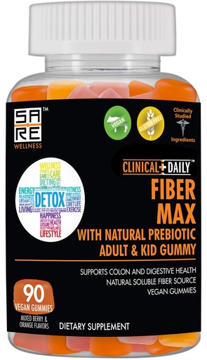 [BRSWGBT4OQFGMCI7] CLINICAL DAILY Fiber Max, Vegan High Fiber Gummies for Adults & Kids. Constipation Relief for Adults and Kids. Prebiotic Inulin Fiber Supplement Gummies. 90 Gluten-Free Laxative Gummies for Gut Repair