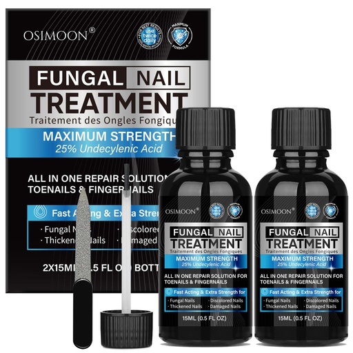 [BRSRYYYEA4MAE33J] OSIMOON Toenail Fungus Treatment Extra Strength with Undecylenic Acid 25% – Toe Nail Treatment for Damaged & Discolored Nails, Fast-Absorbing Nail Care Solution for Thick, Brittle Nails (30ml, 2pcs)