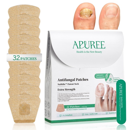 [BRSRGFI3A54GKHT7] APUREE Fungal Nail Patches Extra Strength: 1% Tolnaftate Nail Repair 32PCS | FSA-HSA Eligible NDC 84167-332-23, Trim To Fit, Breathable, For Discolored Thick Yellow Brittle Nails, With Precision File