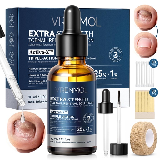 [BRSRYYDRBAIROYDP] Vrenmol Toenail Fungus Treatment Extra Strength: 3-Day Visible Nail Renew | File-Treat-Seal 3-Step Care, 25% Undecylenic Acid, 1% Tolnaftate, Disposable Tools, Manuka Oil, Fades Thick Stained Nails
