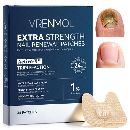 [BRSRYYY6OEPBGCDB] Vrenmol Fungal Nail Patches Extra Strength 1% Tolnaftate for Fungus 34PCS | 1% Tolnaftate, 20% Urea, Deep V Contour, Day & Night Release, Waterproof, Residue-Free