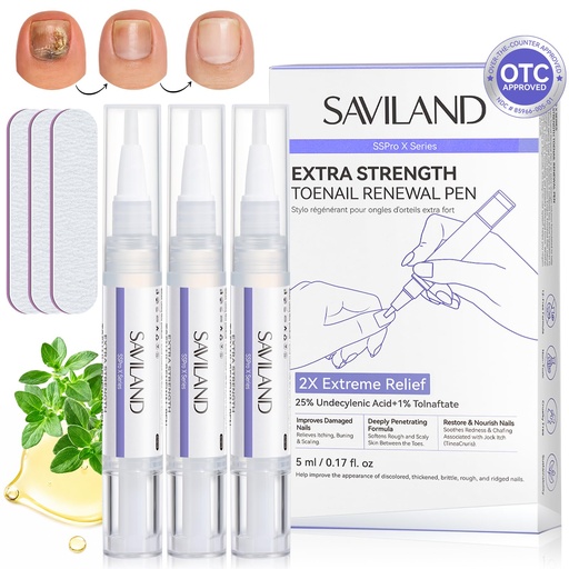 [BRSRECT5C4IB6GYU] SAVILAND Toenail Fungus Treatment Pen 25% Undecylenic Acid &1% Tolnaftate | FSA-HSA, Precision Pen, Dries Clear No Mess, Vitamin E & Tea Tree Oil, Thick Damaged Nail Repair, For Travel, Work & Daily