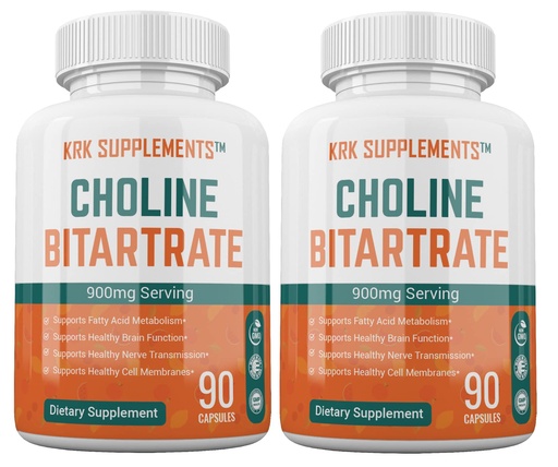 [BRSWI2QOOEMRY2TU] 2 Bottles Choline Bitartrate 900mg Per Serving 180 Total Capsules KRK Supplements