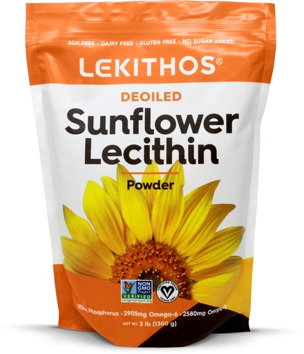 [BRSWGBTRAEIQKYL5] Sunflower Lecithin Powder (Deoiled) | 1760mg Phosphatidyl Choline Per Serving | Omega-6 & Omega-9 | Soy-Free, Non-GMO, Gluten-Free, Vegan | Perfect for Liposomal Vitamin C | 3lb (1360g)