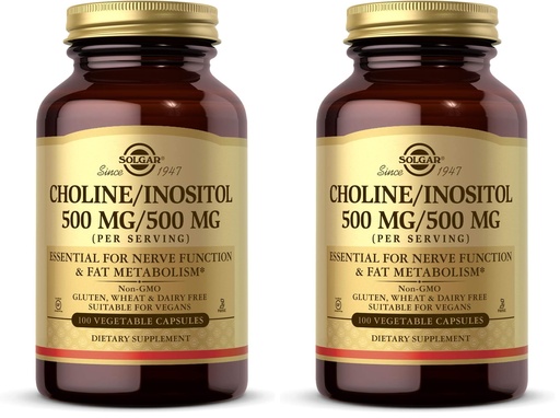 [BRSRGGQNOEGRYALZ] Solgar Choline/Inositol 500 mg/500 mg,100 Vegetable Capsules-Energy Metabolism,Liver Health,Essential for Brain&Nerve Function-Non-GMO,Vegan,Gluten Free,Dairy Free,Kosher-50 Servings,(Pack of 2)