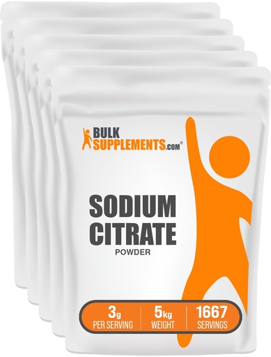 [BRSWGEDYARYGM3TG] BulkSupplements.com Sodium Citrate Powder - Sodium Citrate Food Grade, Emulsifier, Flavor Enhancer - Gluten Free, 3g per Serving, 5kg (11 lbs) (Pack of 5)