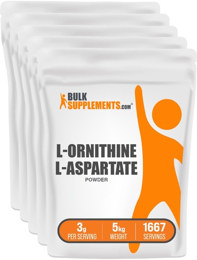 [BRSWGAQ6DICRMALU] BulkSupplements.com L-Ornithine L-Aspartate Powder - Ornithine Supplement, Amino Acid Supplement - Gluten Free, 3g per Serving, 1kg (Pack of 5) (11 lbs)