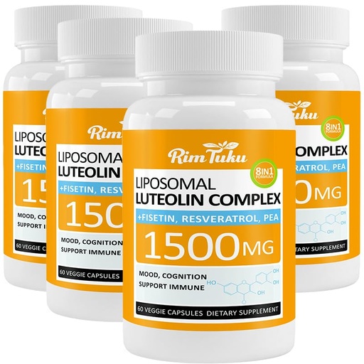 [BRSREEIEDIIR6EI4] 1500MG Liposomal Luteolin Supplement 8-in-1 Formula with Fisetin, Pea, Turmeric, Potent Flavonoid Absorption-Optimized Actives for Brain 240 Capsules