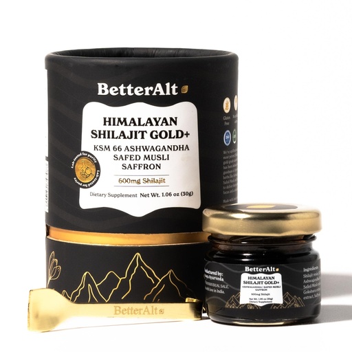 [BRSROBD4BUHAY235] Better Alt Pure Himalayan Shilajit Gold+(30gm)|Enhances Recovery & Boosts Strength|16,000 ft Sourced Blend with Ashwagandha, Safed Musli,Gokshura|Shilajit gold for men & women|Vegan & Lab Tested-600mg