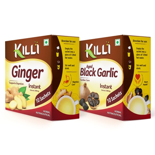 [BRSRMFQ2DMMRM33F] KILLI Ginger | Aged Black Garlic Instant Extract, 2 Packs of 10 Sachets