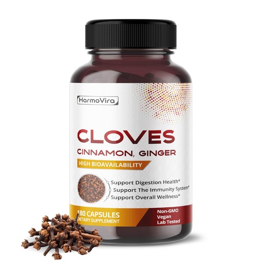 [BRSRABT5AR4G2DTA] Cloves Supplement with Cinnamon, Ginger, Turmeric, Oregano & Black Pepper – Support Digestion, Immunity & Respiratory Wellness – 180 Vegan Capsules