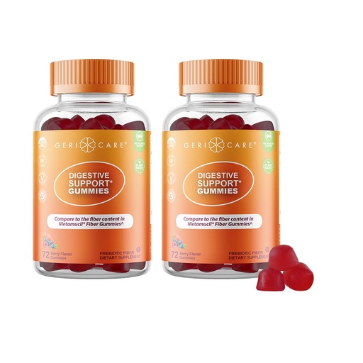 [BRSREEABPIPRGC37] GeriCare Prebiotic Digestive Support, Gummies Compare to Metamucil Fiber Gummies, Berry Flavor, 72 Count, Plant-Based Fiber for Gut Health, Non-GMO, Gluten-Free, Vegan, Fiber Supplement (2 Pack)