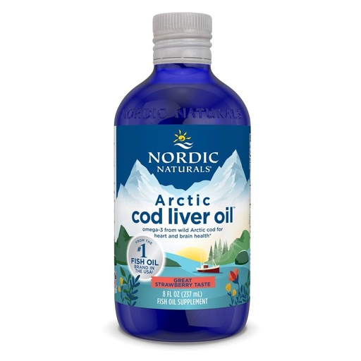 [BRSWIYQ7BAOWO3DO] Nordic Naturals Arctic Cod Liver Oil, Strawberry - 8 oz - 1060 mg Total Omega-3s with EPA & DHA - Heart & Brain Health, Healthy Immunity, Overall Wellness - Non-GMO - 48 Servings