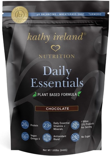 [BRSROA33DEJQA23K] Kathy Ireland Nutrition Daily Essentials Plant-Based Protein Powder for Women, 26g Vegan Protein, Lean Meal Replacement - Chocolate