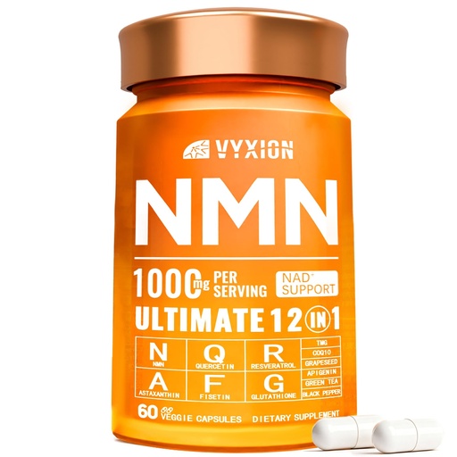 [BRSRYZYKOB6AIDTF] Vyxion NMN Supplement 1000mg Complex | 12-in-1 NAD Supplement with Resveratrol, CoQ10, TMG, Quercetin & Antioxidant Blend | Cellular Energy & Healthy Aging | 60 Veggie Capsules
