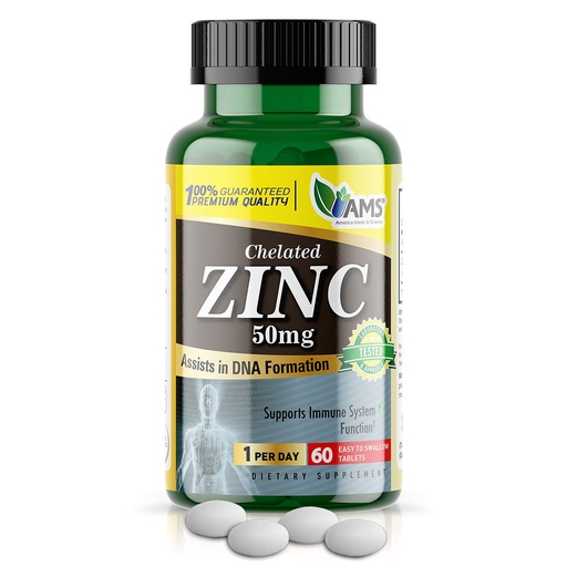 [BRSWYZD5CEAQ4CQ2] America Medic & Science Chelated Zinc 50 mg Supplements (1 Pack of 60 Tablets) Immune Booster and Powerful Antioxidant Pills for Adults Men and Women | Highly Absorbable Mineral, Improves Mood & Sleep